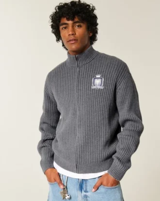 Afslappet grafisk sweater med lynlås
