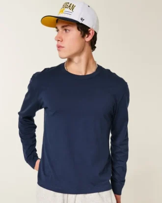 Afslappet langærmet bomulds-T-shirt