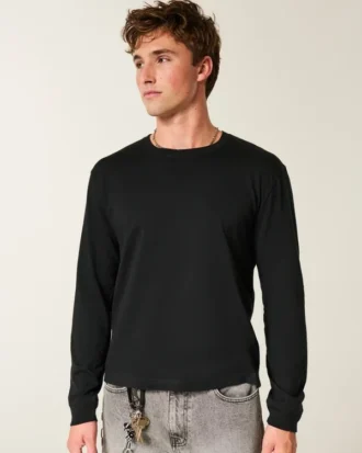 Afslappet langærmet bomulds-T-shirt
