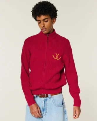 Afslappet sweater med lynlås og hestesko-print