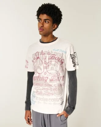 Afslappet T-shirt med blandet grafik