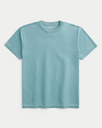 Afslappet vasket T-shirt med rund hals