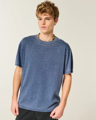 Afslappet vasket T-shirt med rund hals