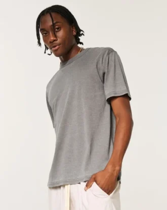 Afslappet vasket T-shirt med rund hals