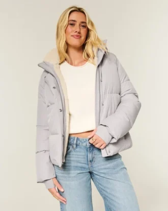 All-weather pufferjakke med imiteret pelsfor