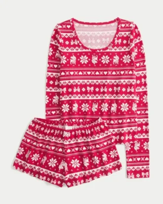 Always Cozy langærmet scoop top & shorts sæt