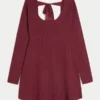 Babydoll-sweater-minikjole med bindebånd bagpå