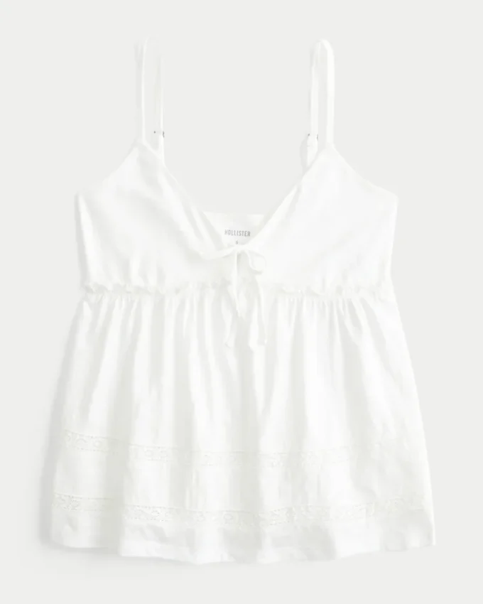 Babydoll-top med bindebånd foran Babydoll-top med bindebånd foran