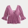 Babydoll-top med trekvartærmer Babydoll-top med trekvartærmer