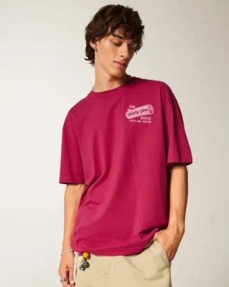Baggy bomulds-T-shirt med Shady Pine Motel-print
