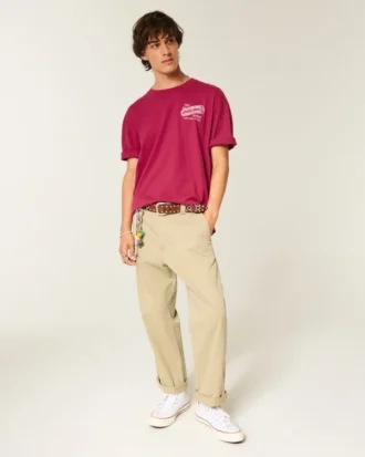 Baggy bomulds-T-shirt med Shady Pine Motel-print