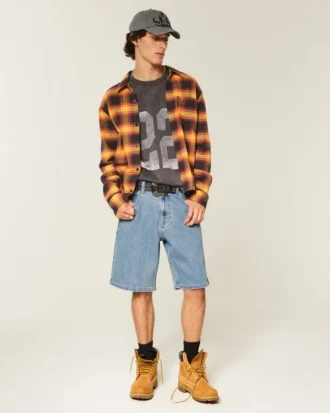 Baggy broderede logo-denimshorts