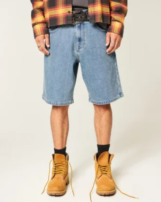 Baggy broderede logo-denimshorts