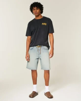 Baggy broderede stjerne-denimshorts