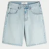Baggy denimshorts med kædebroderi Baggy denimshorts med kædebroderi