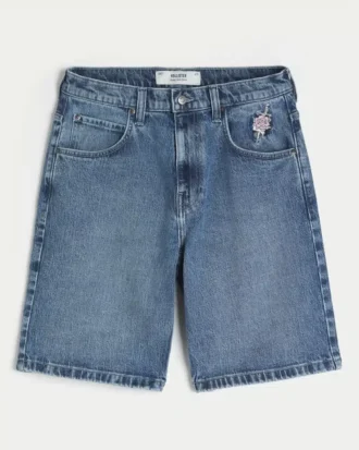 Baggy denimshorts med rosenmotiv Baggy denimshorts med rosenmotiv