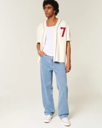 Baggy jeans i medium vask med broderi