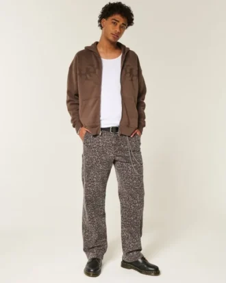 Baggy malerjeans med leopardprint