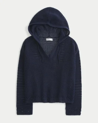 Beachy hæklet sweater med hætte og V-hals