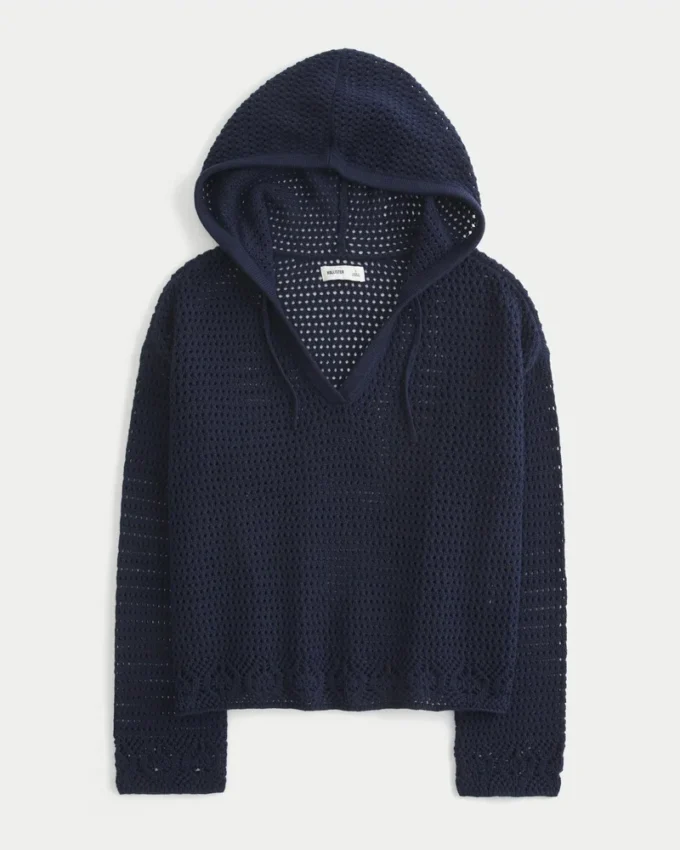 Beachy hæklet sweater med hætte og V-hals