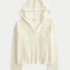 Beachy hæklet sweater med hætte og V-hals