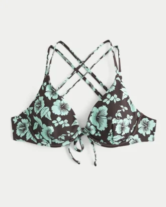 Bikini-top med blomstermønster, stropper på ryggen og bøjle