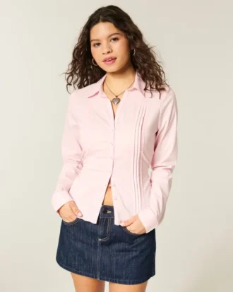 Bluse med indsatte blonder og knapper
