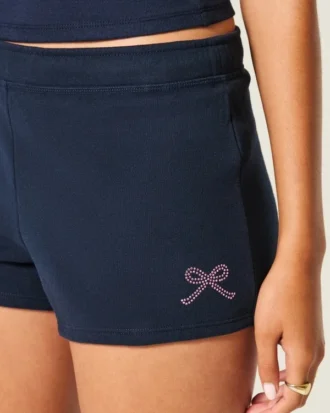 Bow Graphic Fleece Mini Shorts