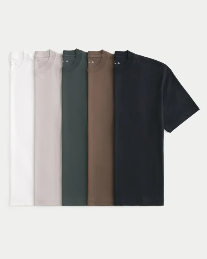 Boxy Heavyweight Cotton Crew T-shirt 5-pak