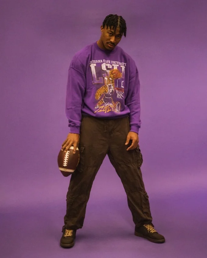 Boxy LSU Tigers Graphic Crew Sweatshirt