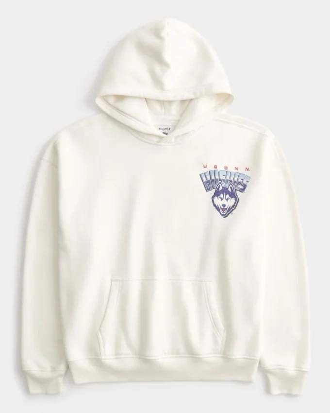 Boxy University of Connecticut Huskies grafisk hættetrøje Boxy University of Connecticut Huskies grafisk hættetrøje
