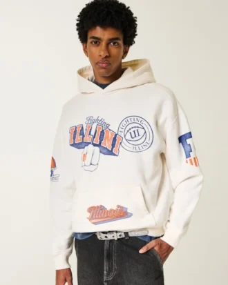 Boxy University of Illinois Fighting Illini grafisk hættetrøje Boxy University of Illinois Fighting Illini grafisk hættetrøje