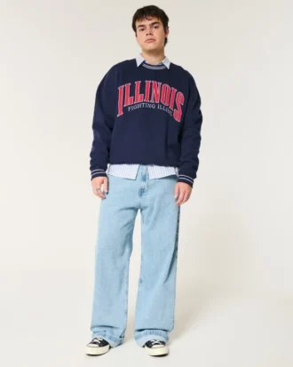 Boxy University of Illinois Fighting Illini Graphic Crew Sweatshirt Boxy University of Illinois Fighting Illini Graphic Crew Sweatshirt