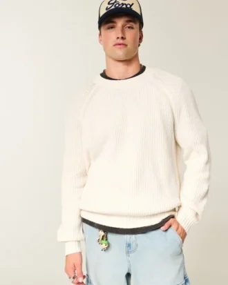 Boxy vasket sweater med rund hals
