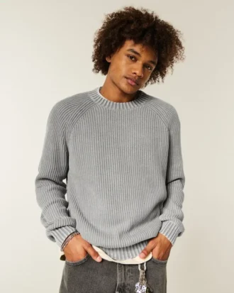Boxy vasket sweater med rund hals