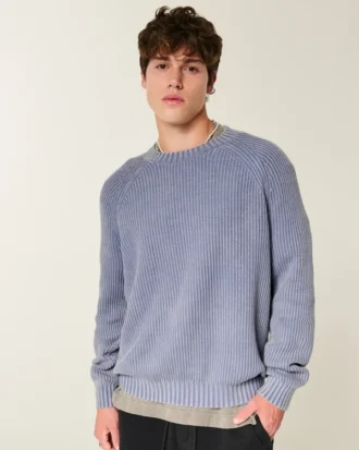 Boxy vasket sweater med rund hals