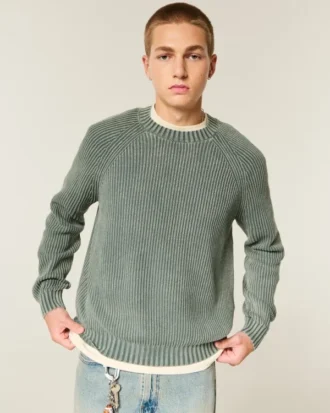 Boxy vasket sweater med rund hals