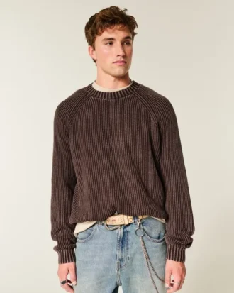 Boxy vasket sweater med rund hals