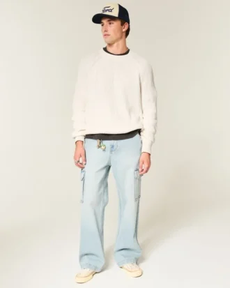 Boxy vasket sweater med rund hals