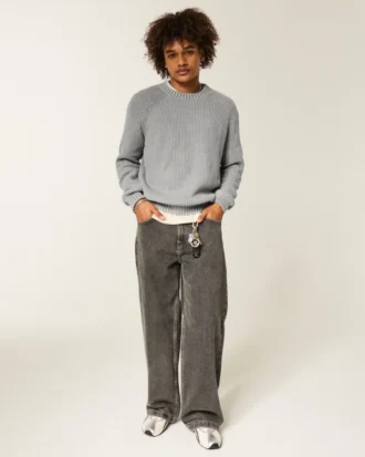 Boxy vasket sweater med rund hals