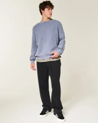 Boxy vasket sweater med rund hals