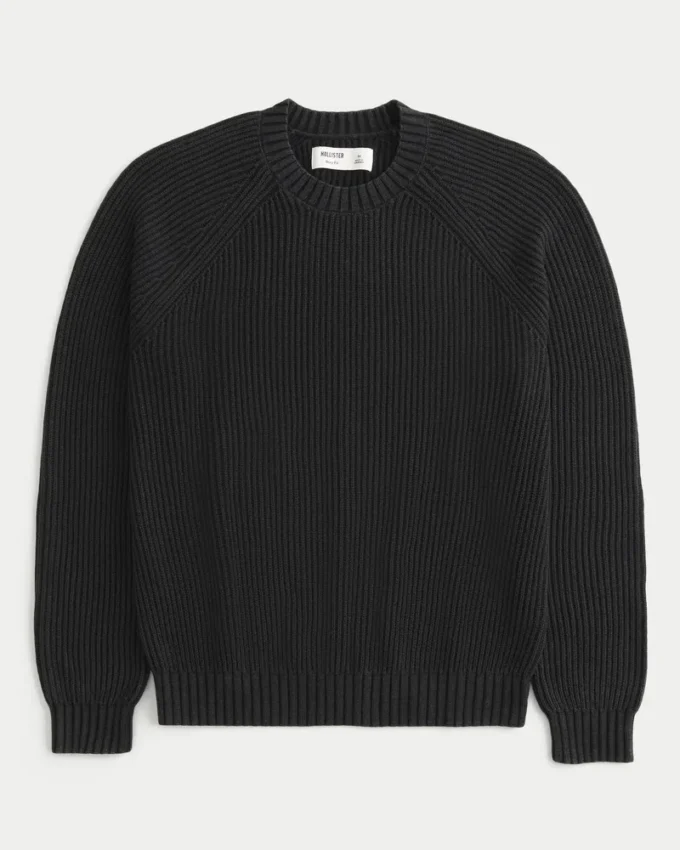 Boxy vasket sweater med rund hals