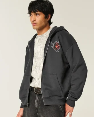 Boxy Zip-Up Rutgers University Graphic Hoodie Boxy Zip-Up Rutgers University Graphic Hoodie