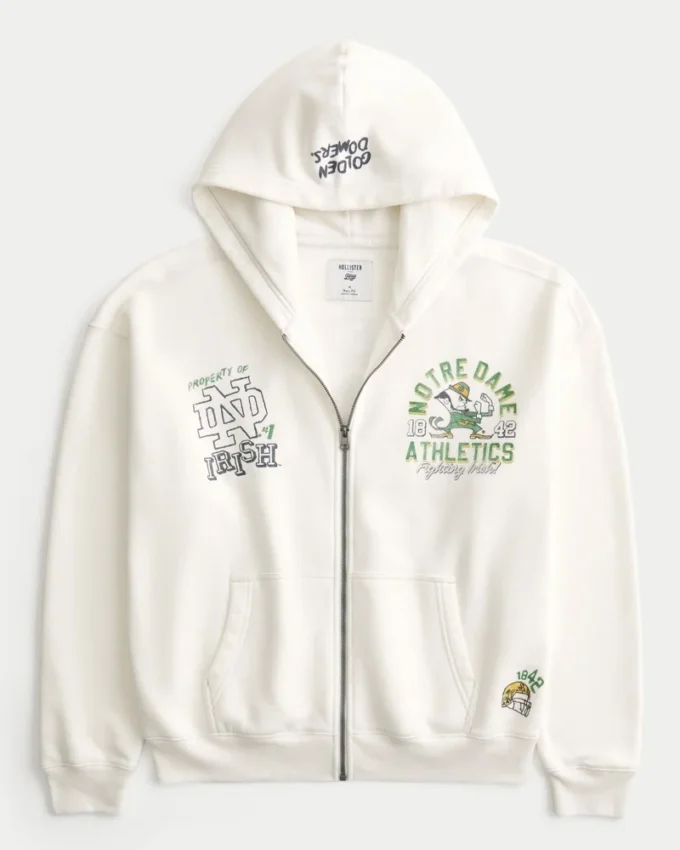 Boxy Zip-Up University of Notre Dame Fighting Irish Graphic Hoodie Boxy Zip-Up University of Notre Dame Fighting Irish Graphic Hoodie