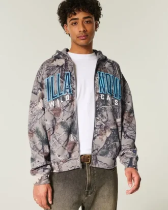 Boxy Zip-Up Villanova Wildcats Graphic Camo Hoodie Boxy Zip-Up Villanova Wildcats Graphic Camo Hoodie