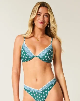 Broderet bikini-top med bøjle og dyb udskæring