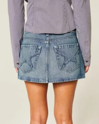 Broderet stjerne-lomme denim mini-skort