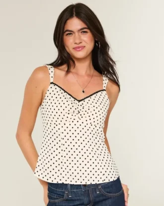 Chiffon-tanktop med blondekant