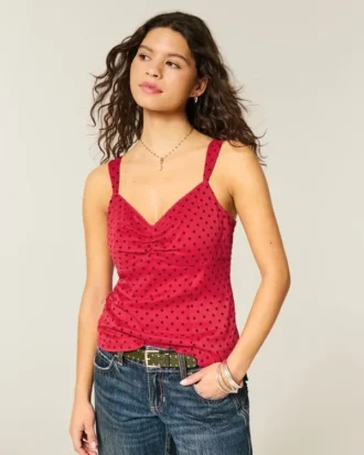 Chiffon-tanktop med blondekant