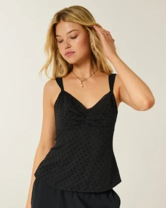 Chiffon-tanktop med blondekant